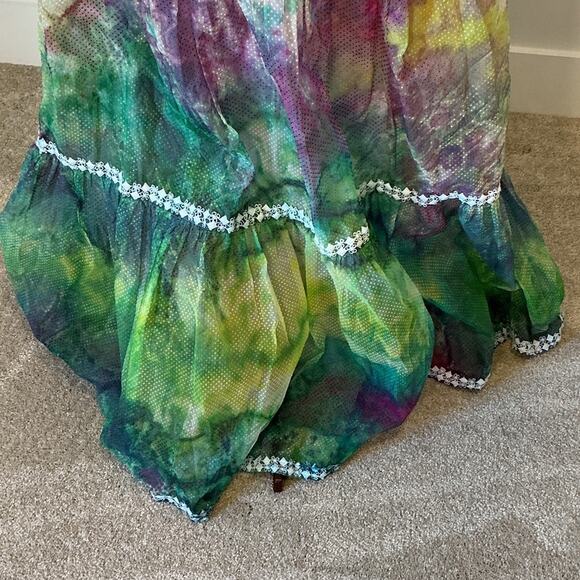 Vintage Tie Dye Purple Green Boho Hippie Prairie Long Sleeve Dress Size Small? - Picture 4 of 10